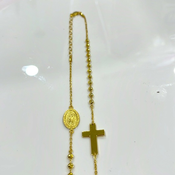 ROSARY NECKLACE. GOLD VERMEIL OVER 925 Sterling Silver STAMPED. BRAND NEW. - Picture 3 of 3